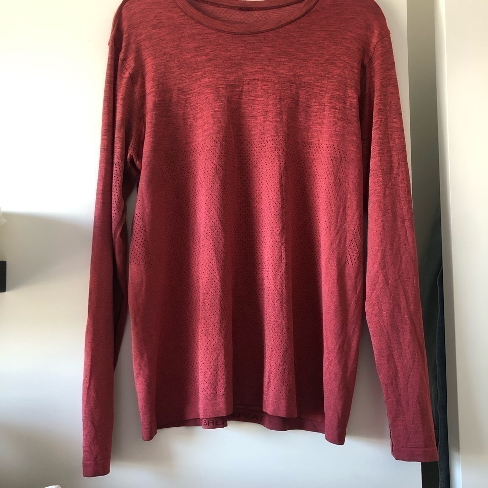 Lululemon MENS LARGE METAL VENT TECH LONG SLEEVE SHIRT TOP RED - Picture 5 of 10